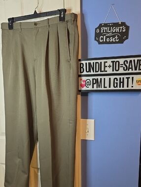 Haggar Olive Green Pleated Dress Pants 36x29